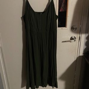 Olive, stretch back, spaghetti sleeve dress